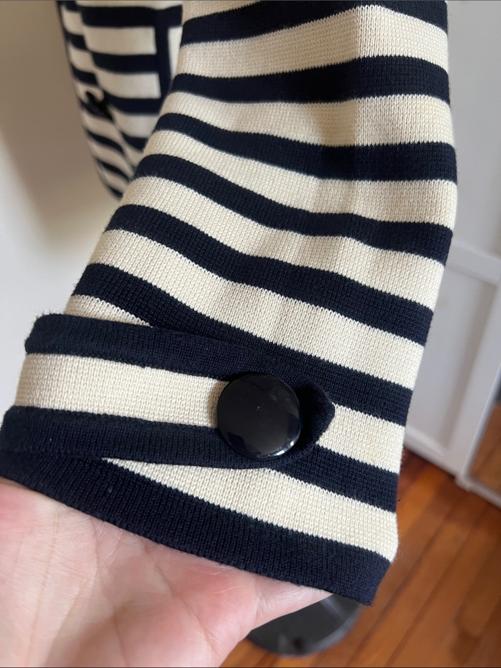 J.Crew Striped Double Breasted Navy Blue Ivory Knit Sweater Blazer Jacket XS - Picture 4 of 8